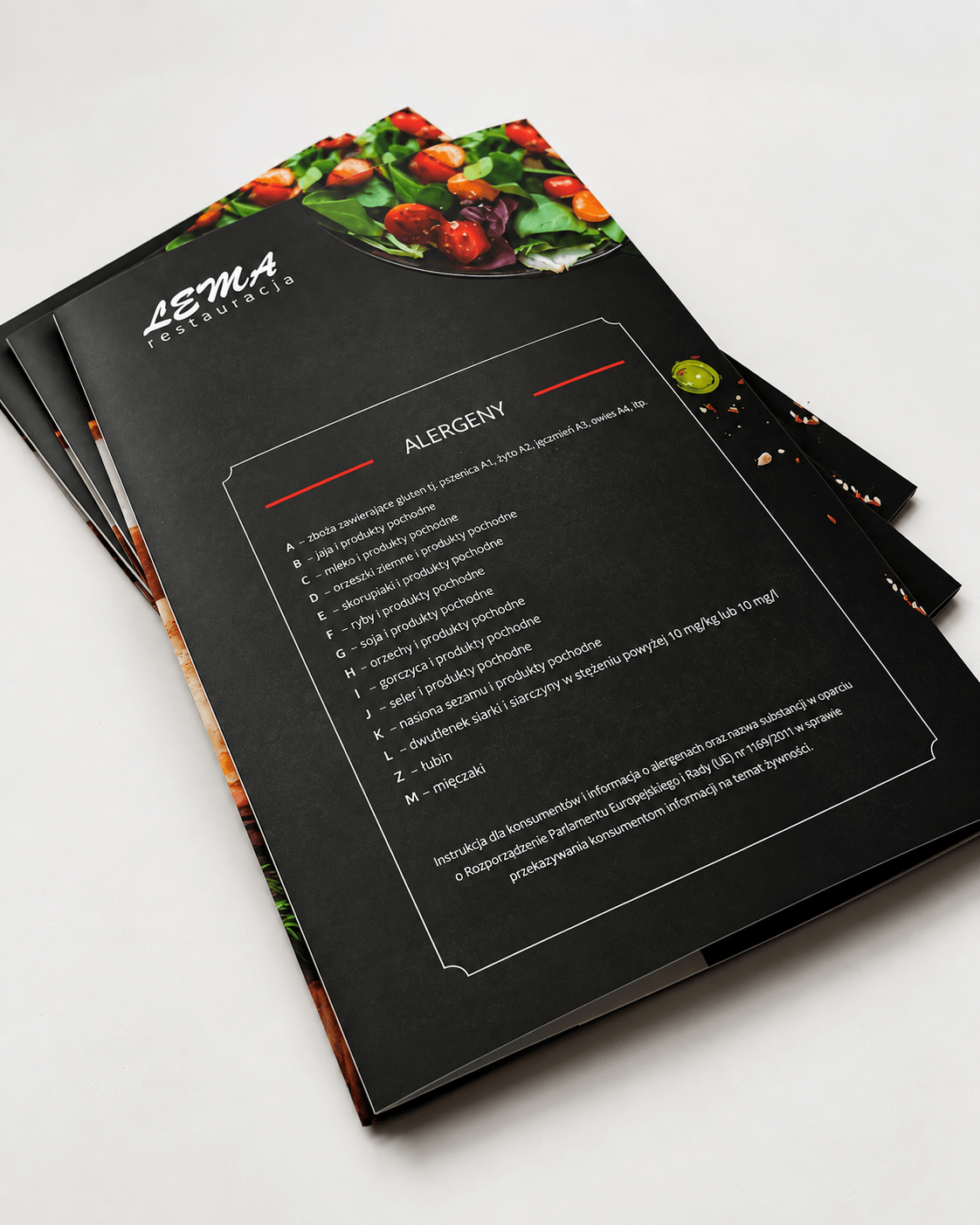 Tył menu Restauracji Lema z informacją o alergenach