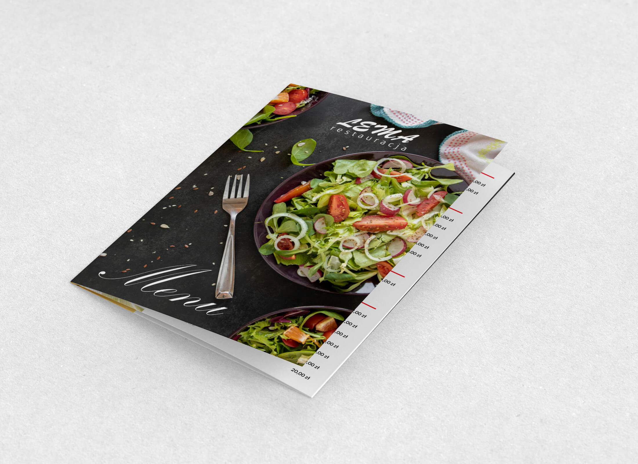 Projekt menu Restauracji Lema w Miliczu – widok zamkniętego menu