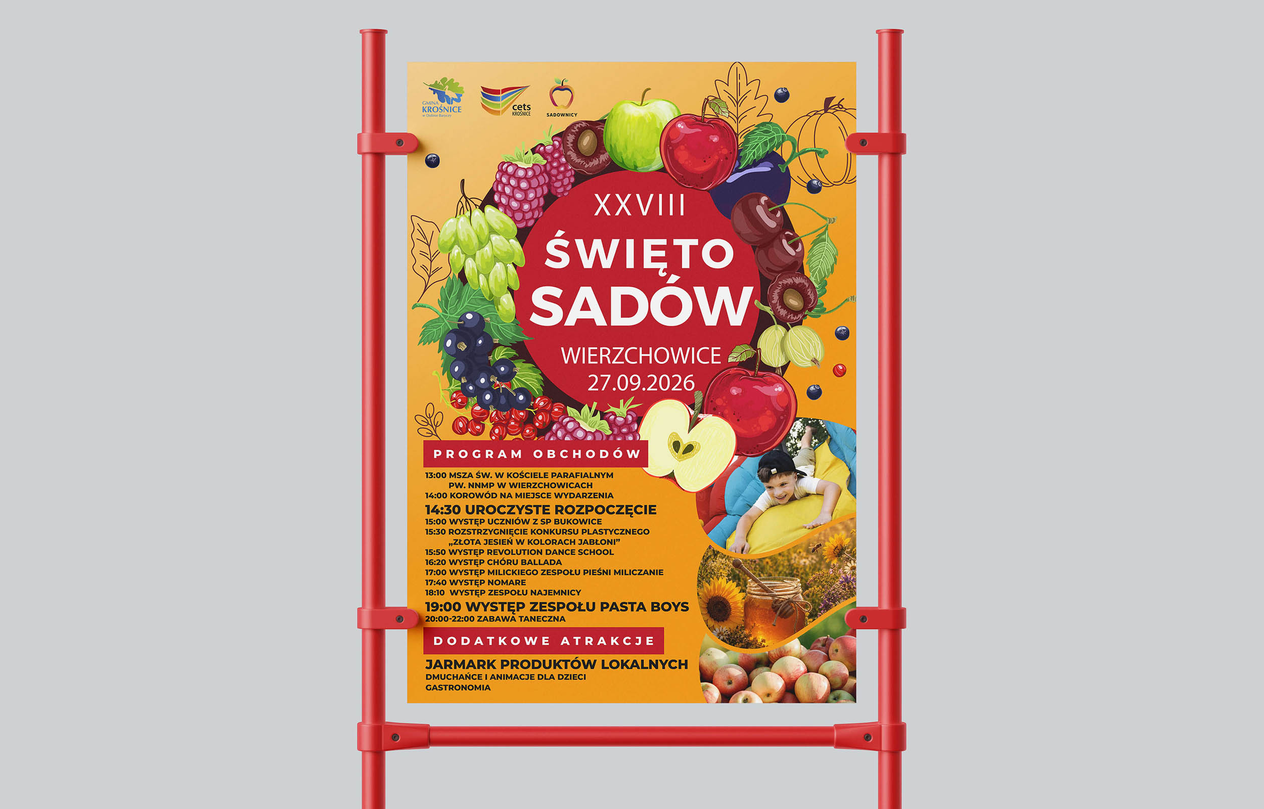 Plakat Święto Sadów 2026 prezentowany na stojaku reklamowym
